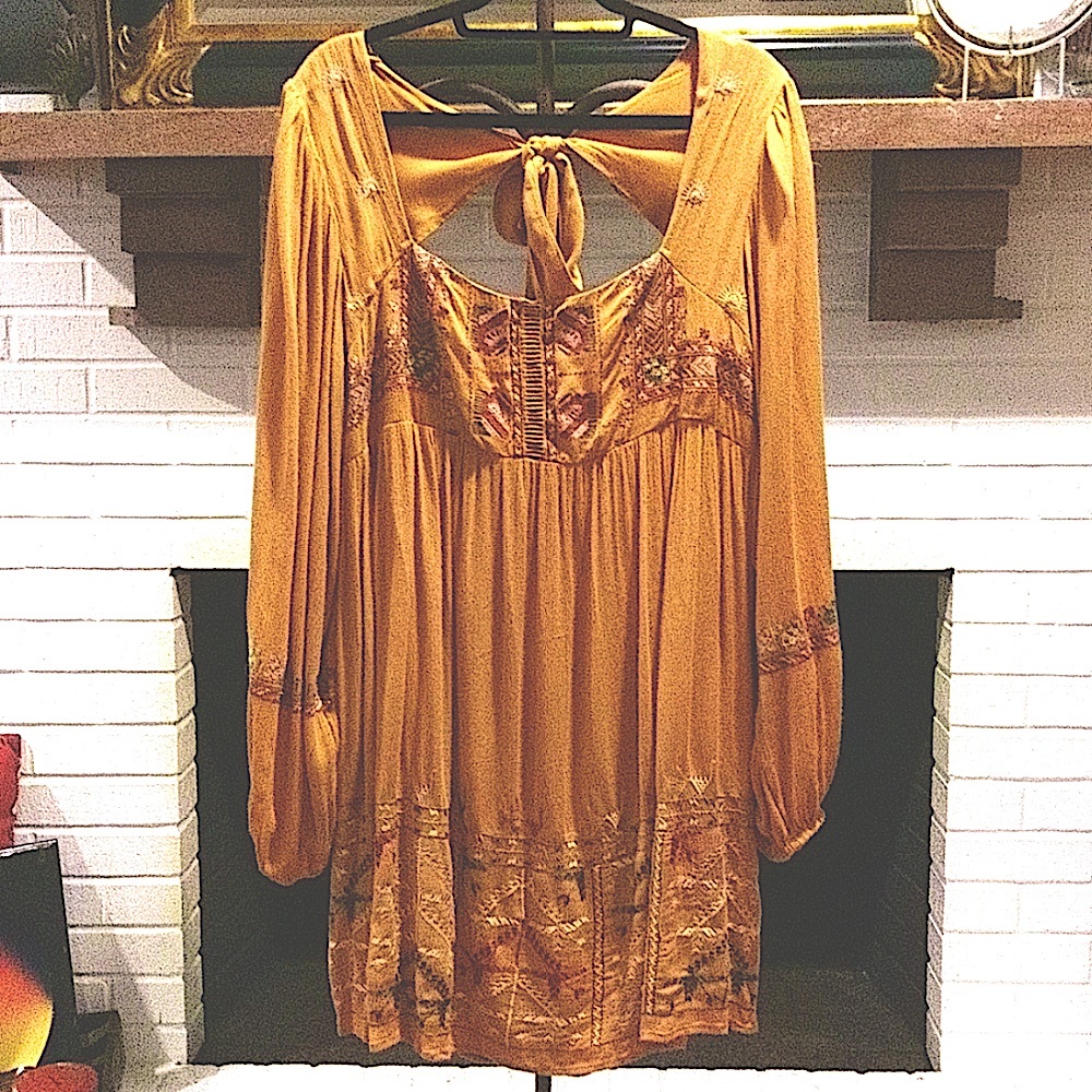 NWT FREE PEOPLE fun baby doll dress mustard sz L